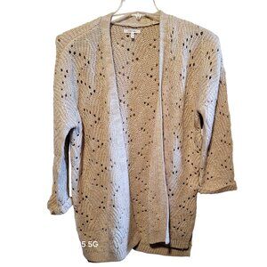Maurices Open Front Lightweight Knit Cardigan Sweater With 3/4 Sleeves Beige Wom